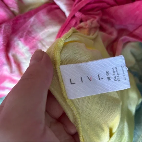 Livi Active Tie-Dye Sleeveless Crisscross Back Mini Dress - Pink, Yellow, Blue - Picture 4 of 5